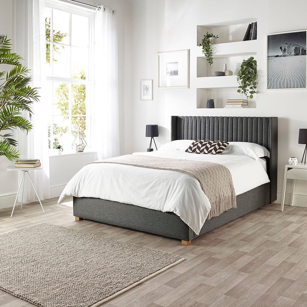 Catherine Lansfield Soho Single Charcoal Twill Ottoman Wing Bed Image 4