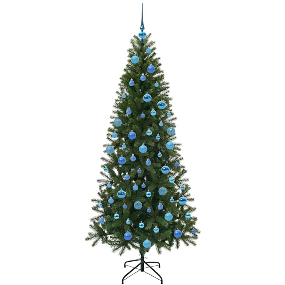 vidaXL Pre-Lit Blue Baubles Green Artificial Christmas Tree 6ft Image 4