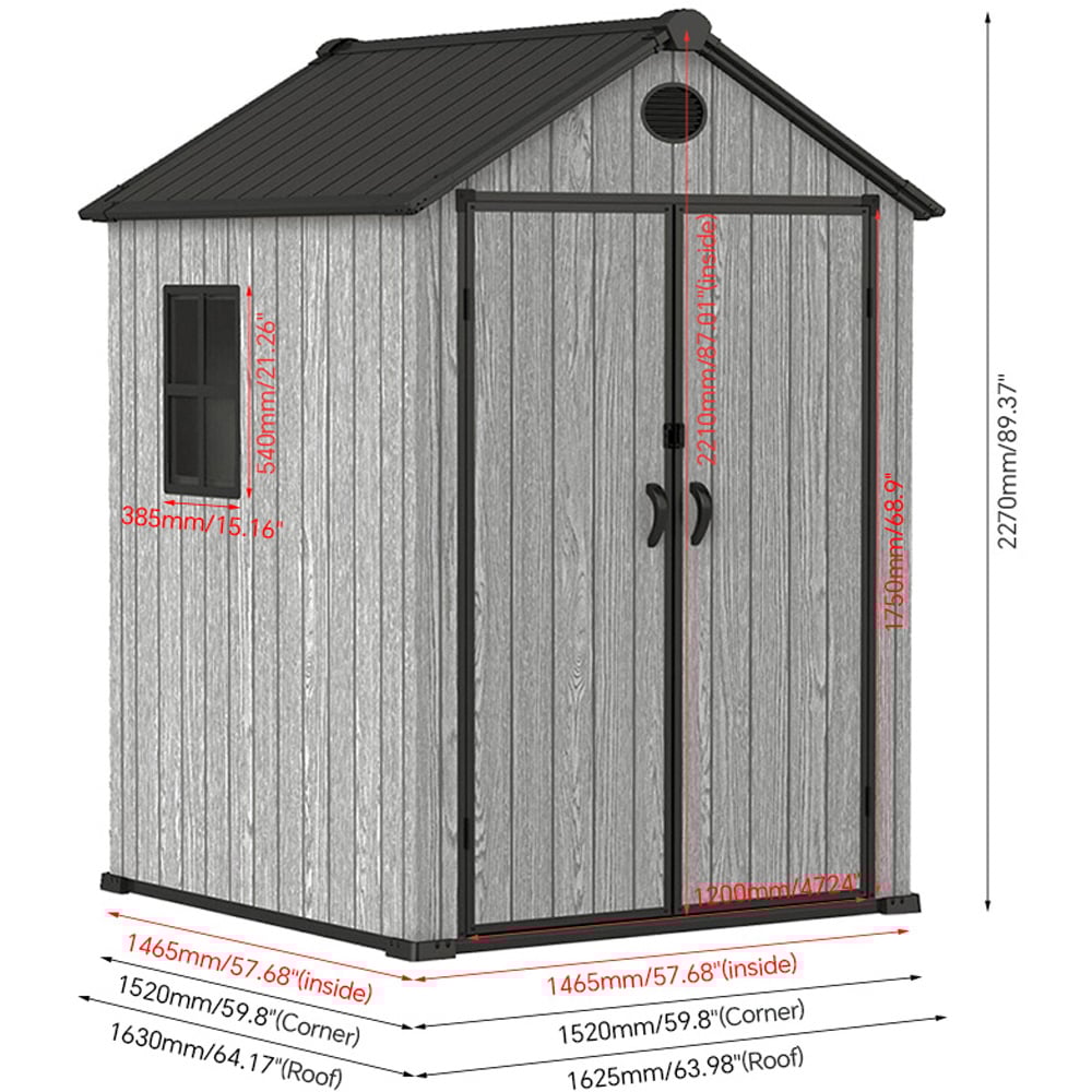 Living and Home 6 x 6ft Grey Apex Garden Tool Shed Image 8