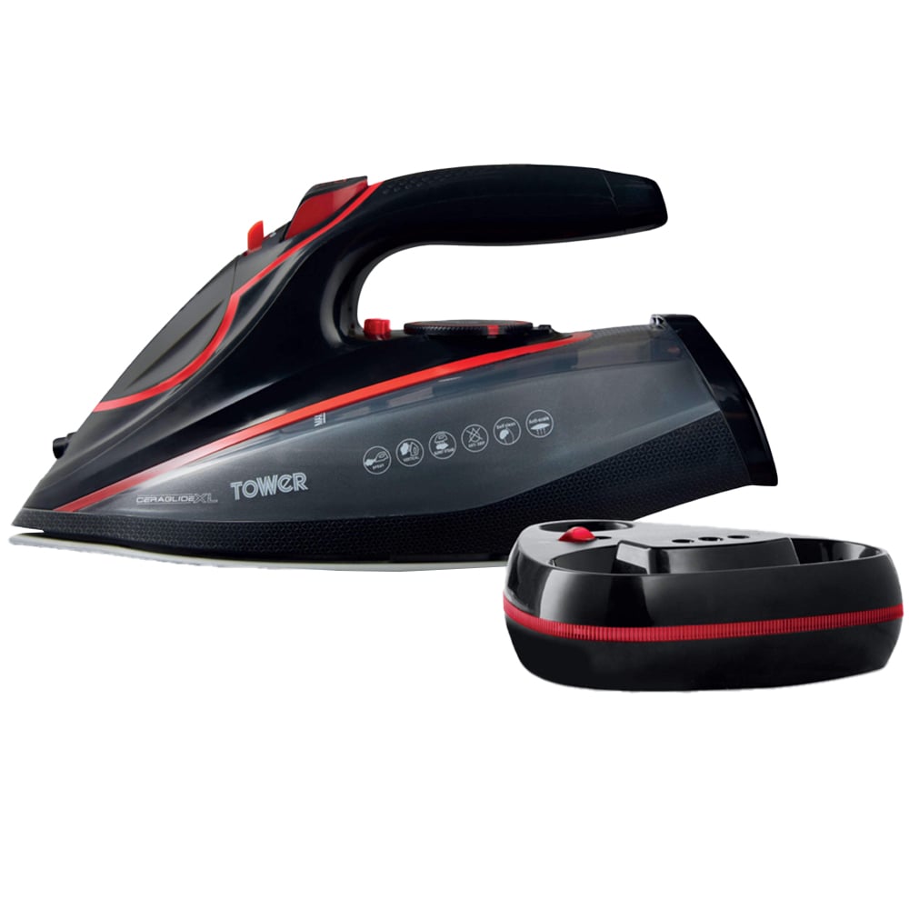 Tower Red and Black Cordless Steam Iron with Extra Large Sole Plate Image 1