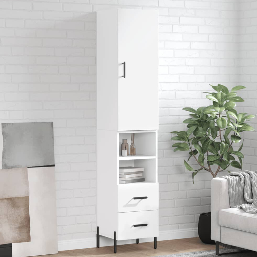 vidaXL Single Door 2 Drawer 2 Shelf White Highboard Image 1