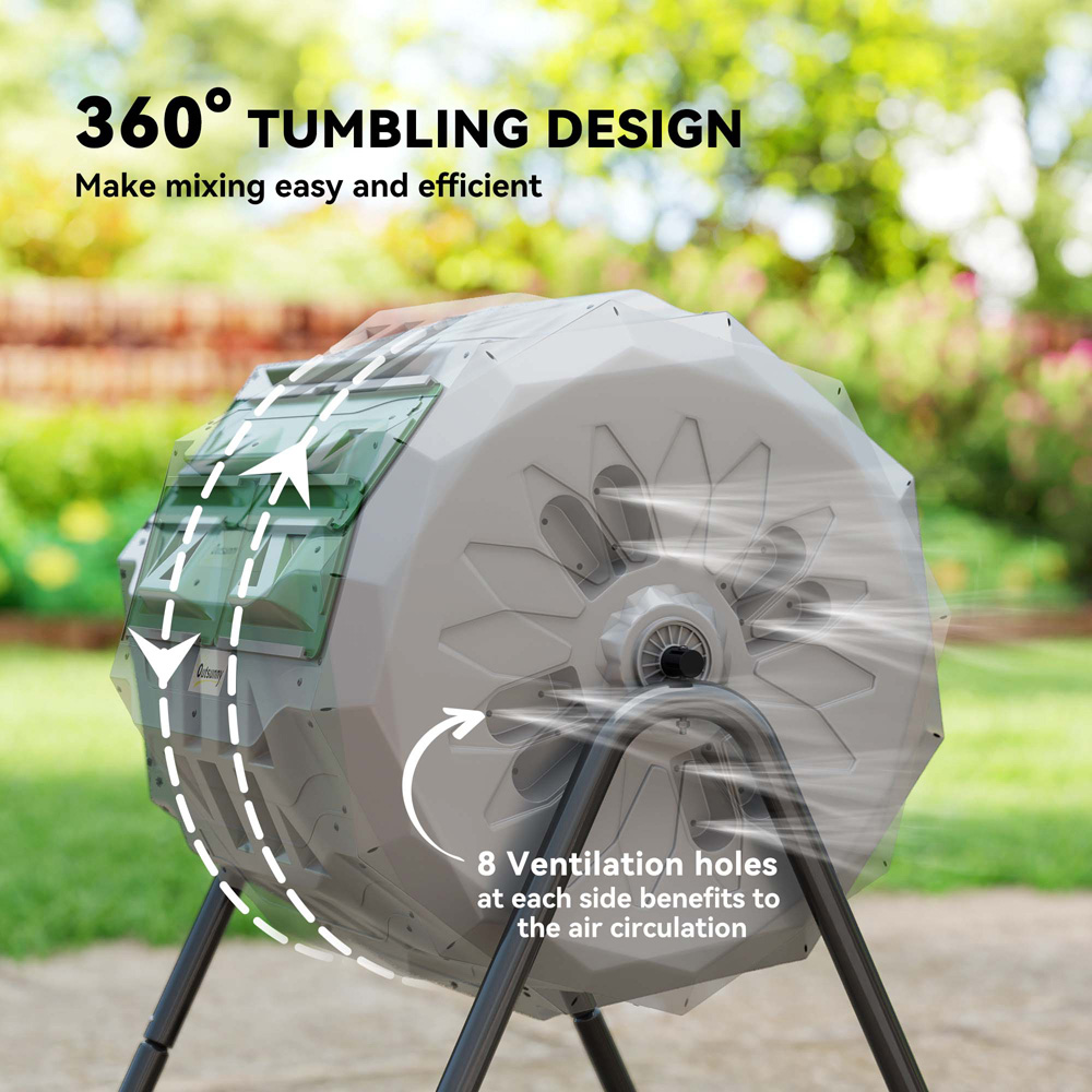 Outsunny 160L Grey 2 Chamber Steel Tumbling Garden Compost Bin Image 5