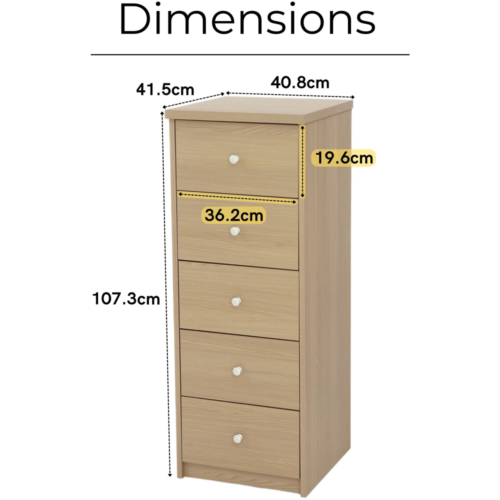 Core Products Freya 5 Drawer Smoked Oak Foil Finish Narrow Chest of Drawers Image 9