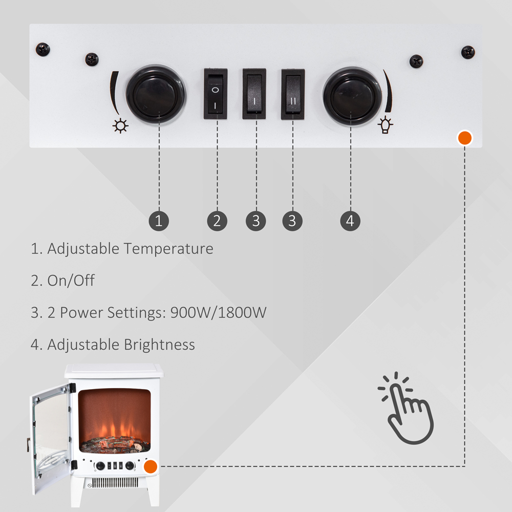HOMCOM White Freestanding Electric LED Fireplace Heater with Flame Effect Image 5