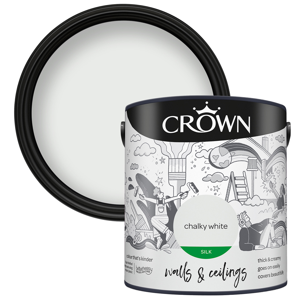Crown Breatheasy Walls & Ceilings Chalky White Silk Emulsion Paint 2.5L Image 1