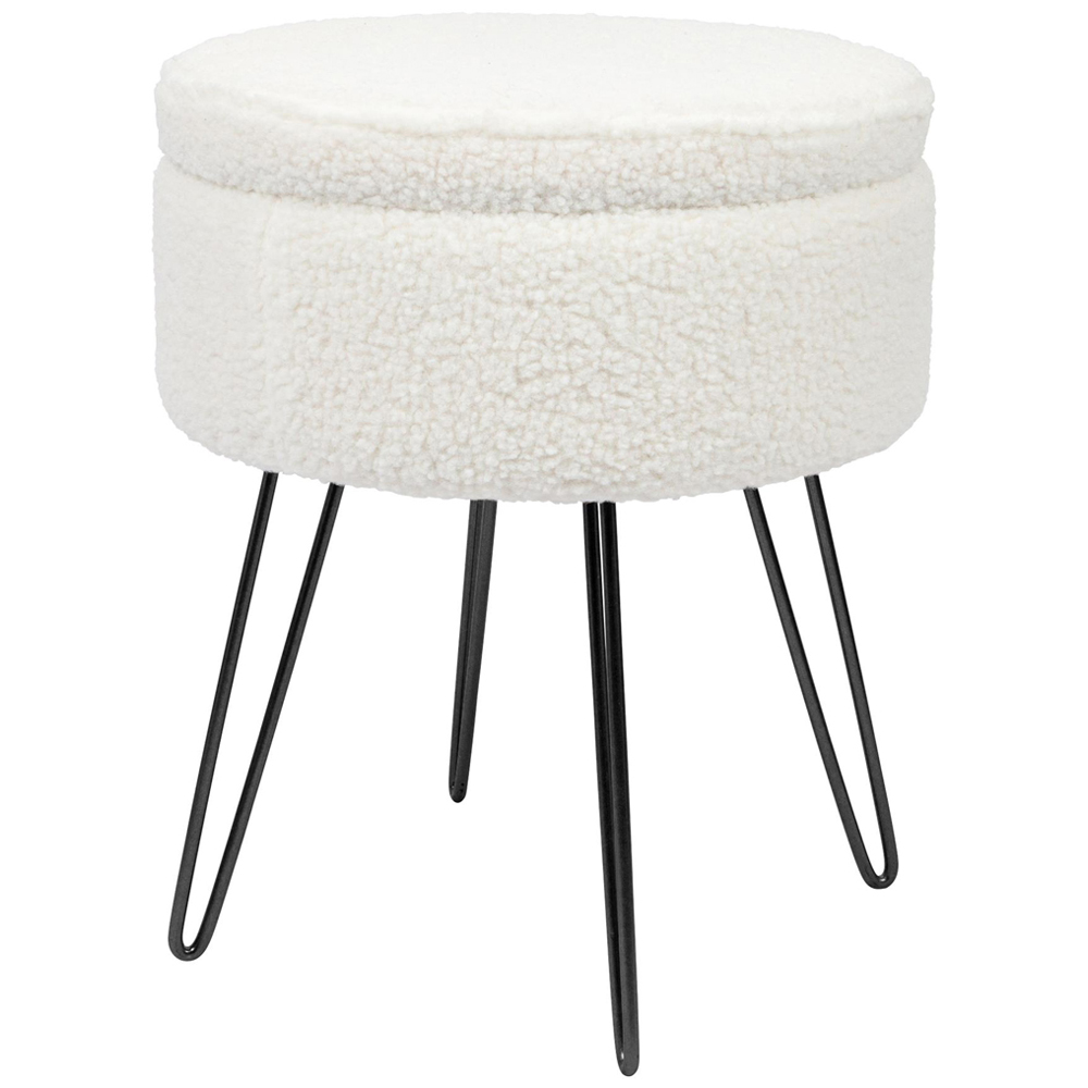 Harbour Housewares Cream and Black Boucle Round Footstool with Storage Image 2