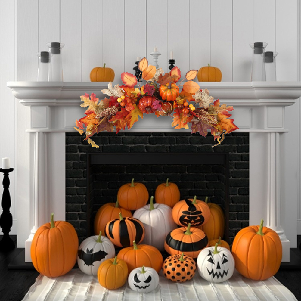 Living and Home LED Wreath with Maple Leaves Pumpkins and Berries 60cm Image 8