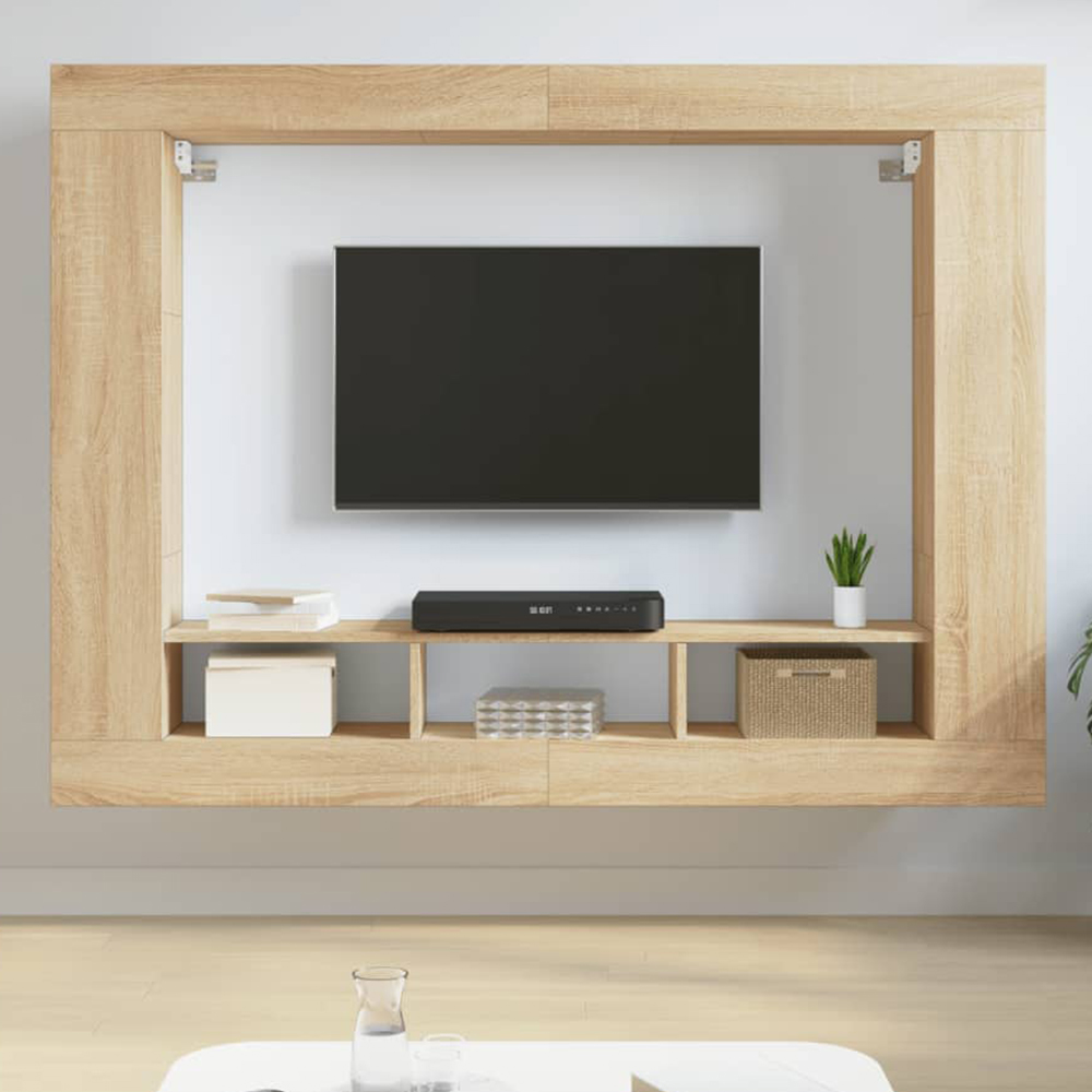 vidaXL 3 Open Shelf Sonoma Oak Wall Mounted TV Cabinet Image 1