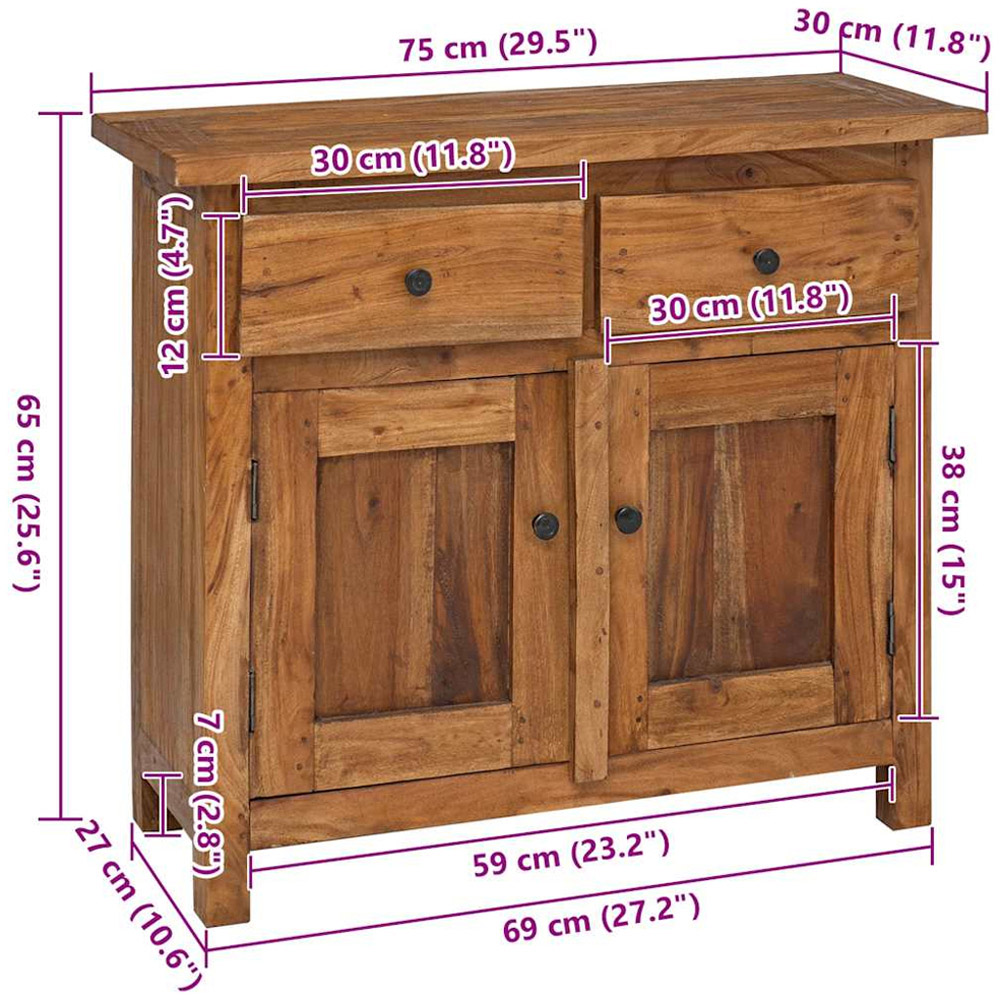 vidaXL 2 Door 2 Drawer Brown Mahogany Wood Sideboard Image 9
