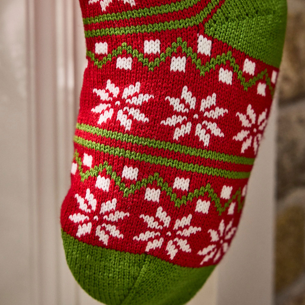 Dibor Red Nordic Snowflake Chunky Knit Christmas Stocking Image 5
