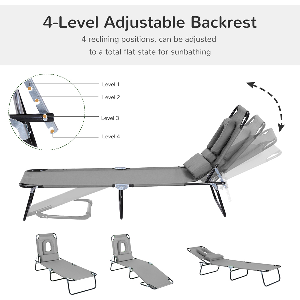 Outsunny Grey 4 Level Adjustable Sun Lounger with Reading Hole Image 4