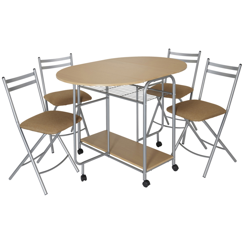 Greenhurst 4 Seater Stowaway Dining Set Oak and Silver Image 2