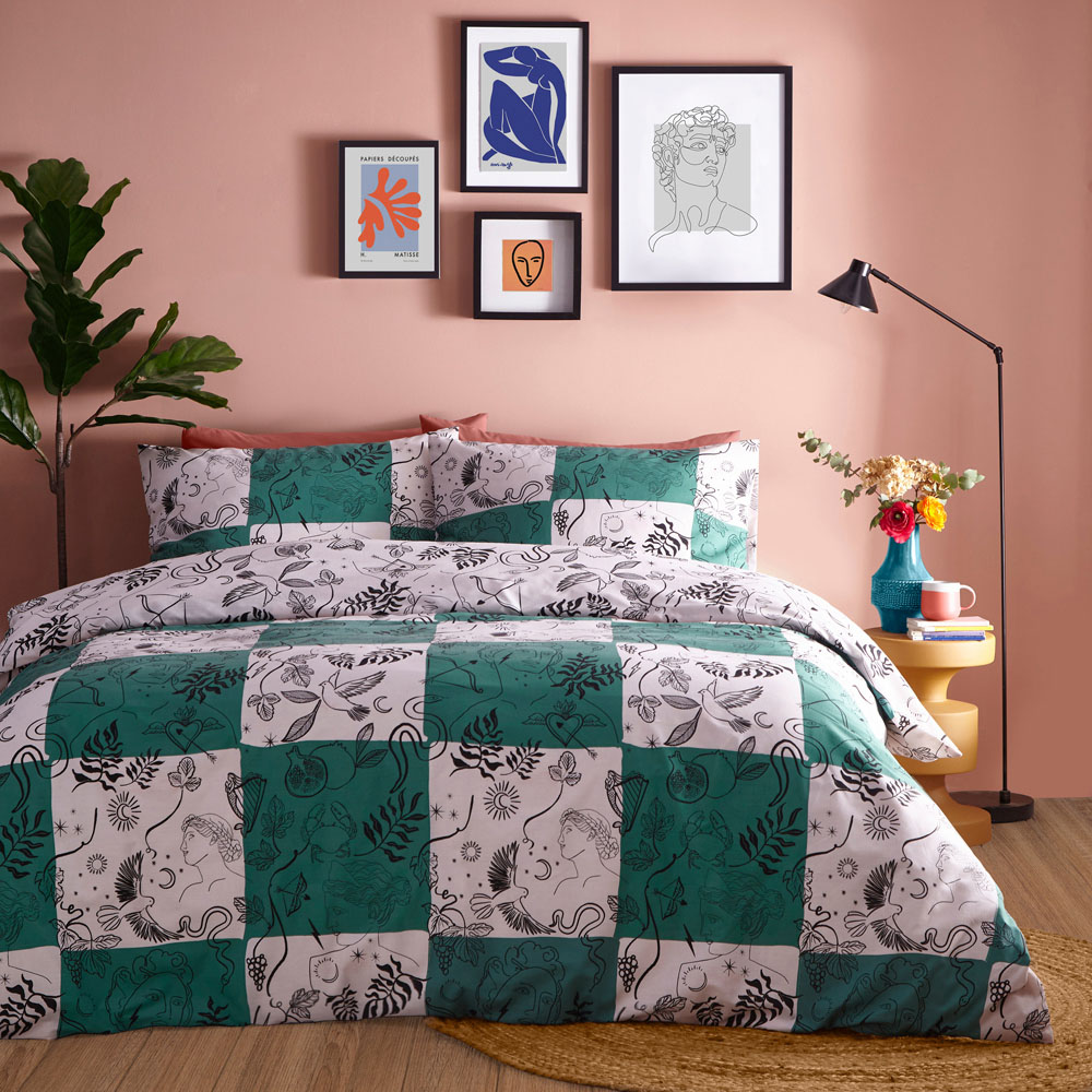 furn. Mythos Single Green and Natural Duvet Set Image 1