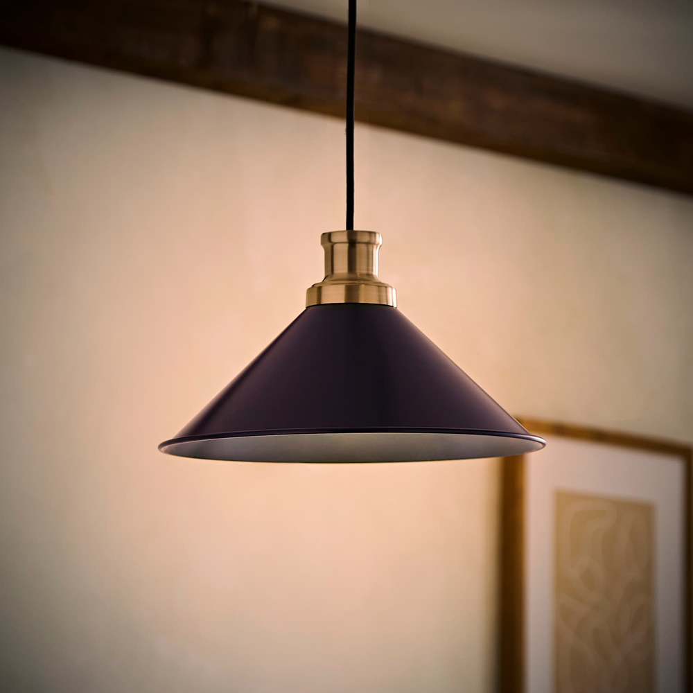 ValueLights Navy Blue Tapered Metal Shade with Rolled Edge and Metallic Fitting Image 2