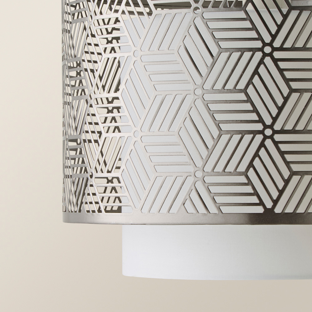 ValueLights Eugene Grey Geometric Drum Ceiling Lamp Shade Image 4