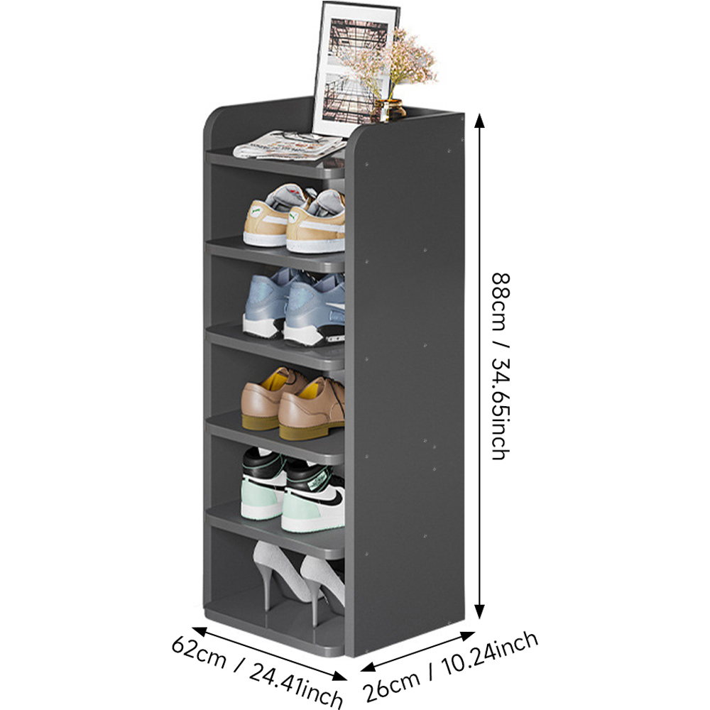 Living and Home 6 Shelf Black Shoe Rack with Raised Guardrail Image 8