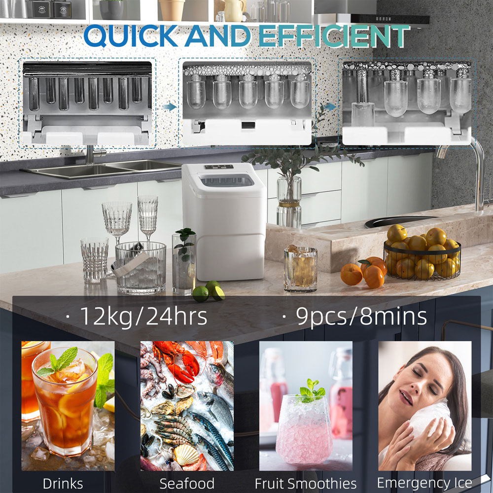 HOMCOM 800-063V70WT White Ice Maker Machine Image 6