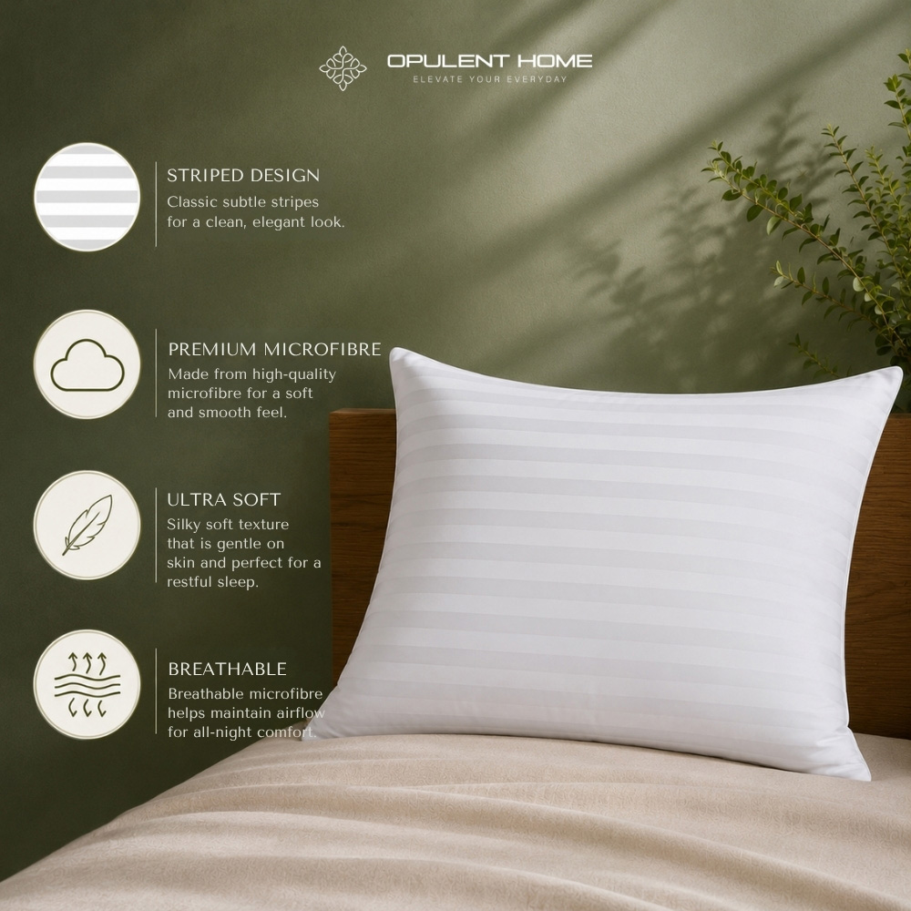 Opulent Home White Striped Soft-Medium Pillow Image 5