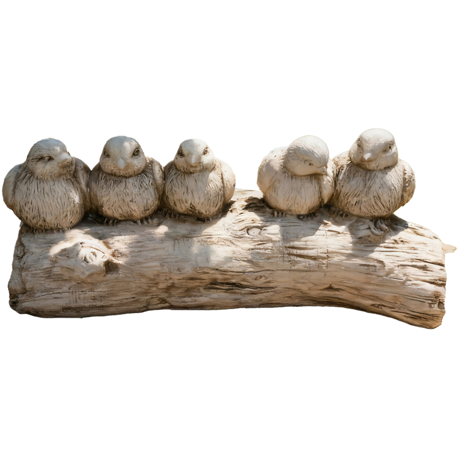 Five Birds on a Log Statue Off White Image 1