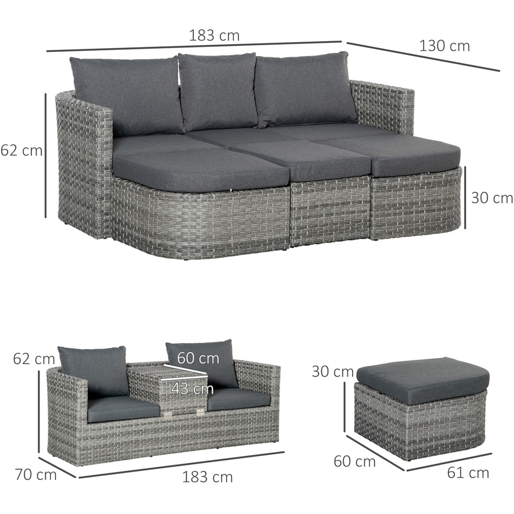 Outsunny 2 Seater Grey Rattan Convertible Day Bed Image 7