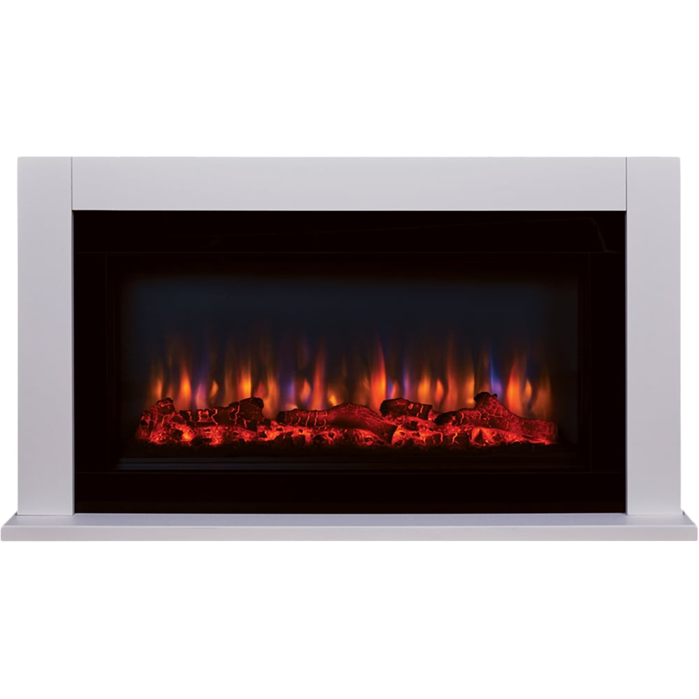 Suncrest Lumley White and High Gloss Black Textured Electric Suite Image 1