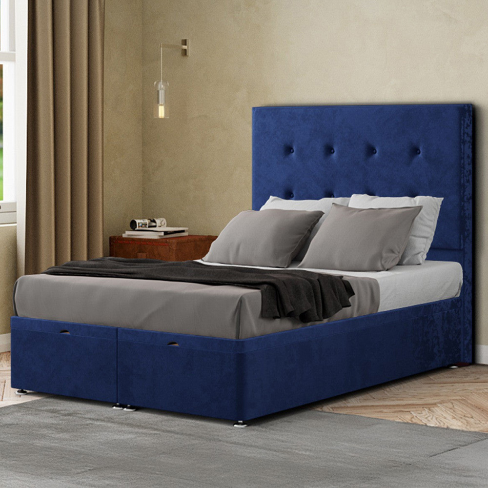 Eleganza Darlington Super King Navy Plush Ottoman Bed with Floor Standing Headboard Image 1