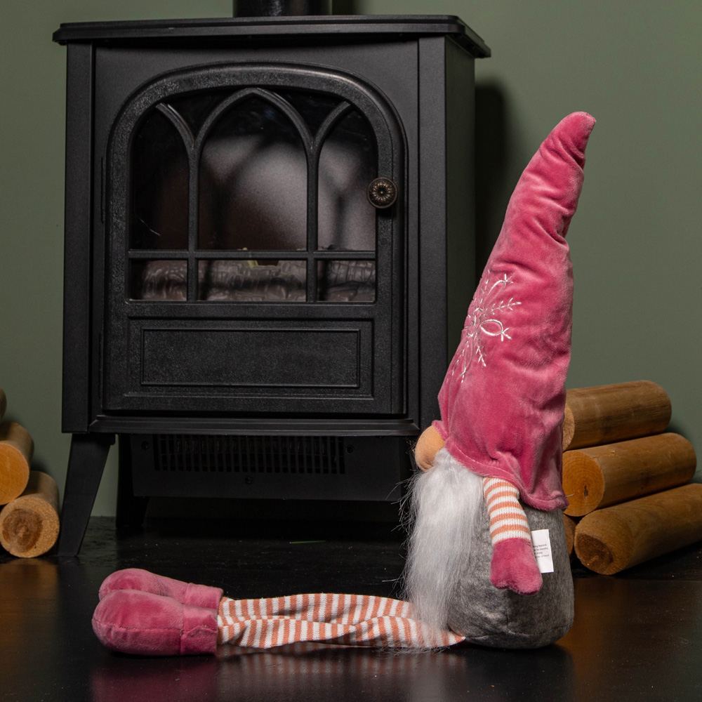 Samuel Alexander Pink and Grey Sitting Gonk Christmas Decoration with Snowflake Hat 71cm Image 7