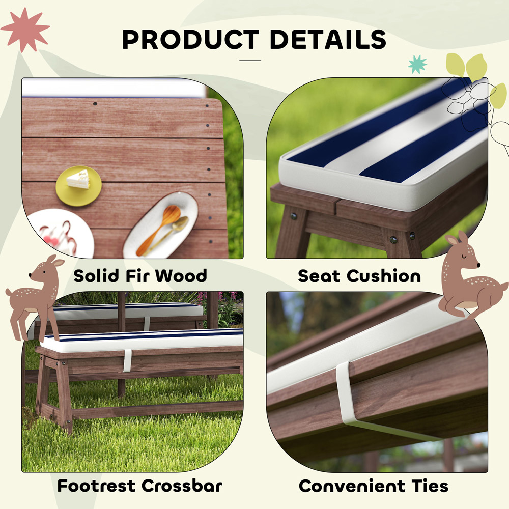 AIYAPLAY 4 Seater Blue Kids Garden Picnic Table and Bench Set with Umbrella Image 7
