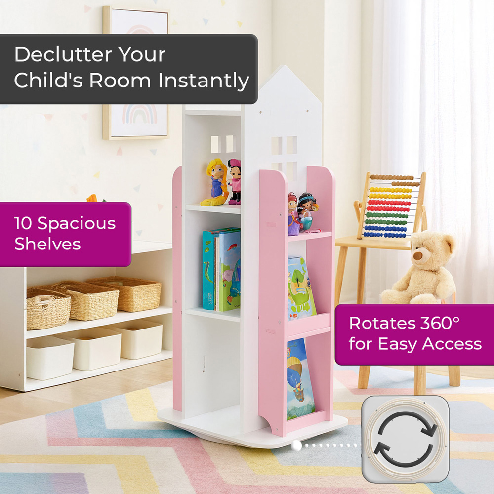 Neo Pink House Shaped Rotating Kid's Freestanding Bookshelf Image 6