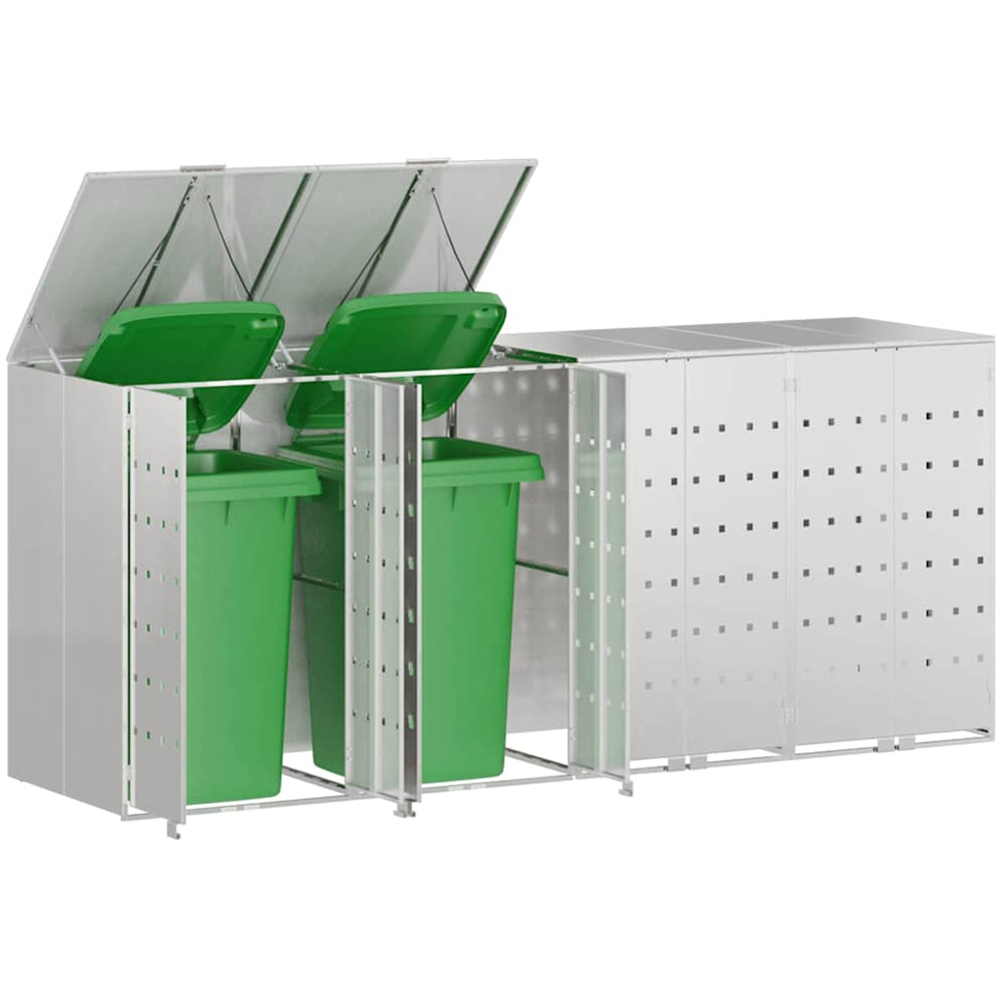 vidaXL Silver 4 Wheelie Bin Storage Shed Image 3