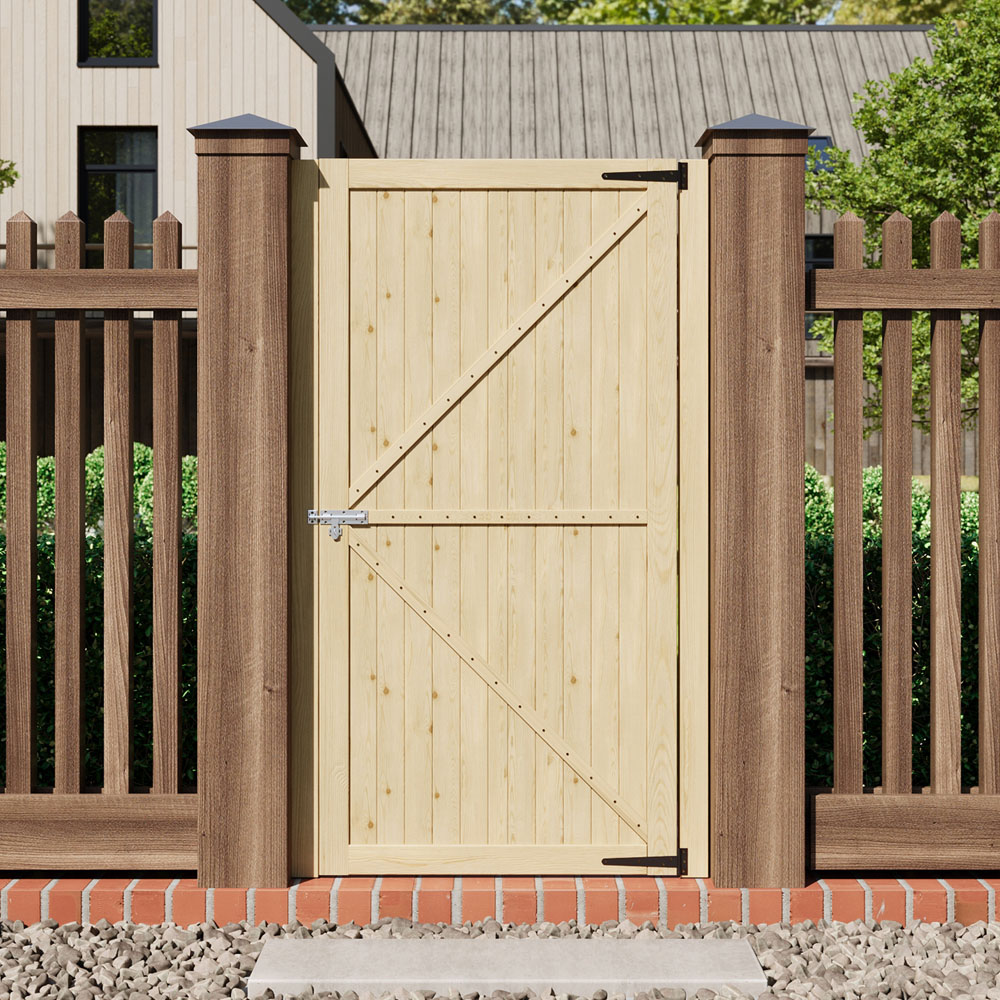 Living and Home Wooden Garden Slat Gate with Door Latch 70.8 x 35.4 inch Image 2