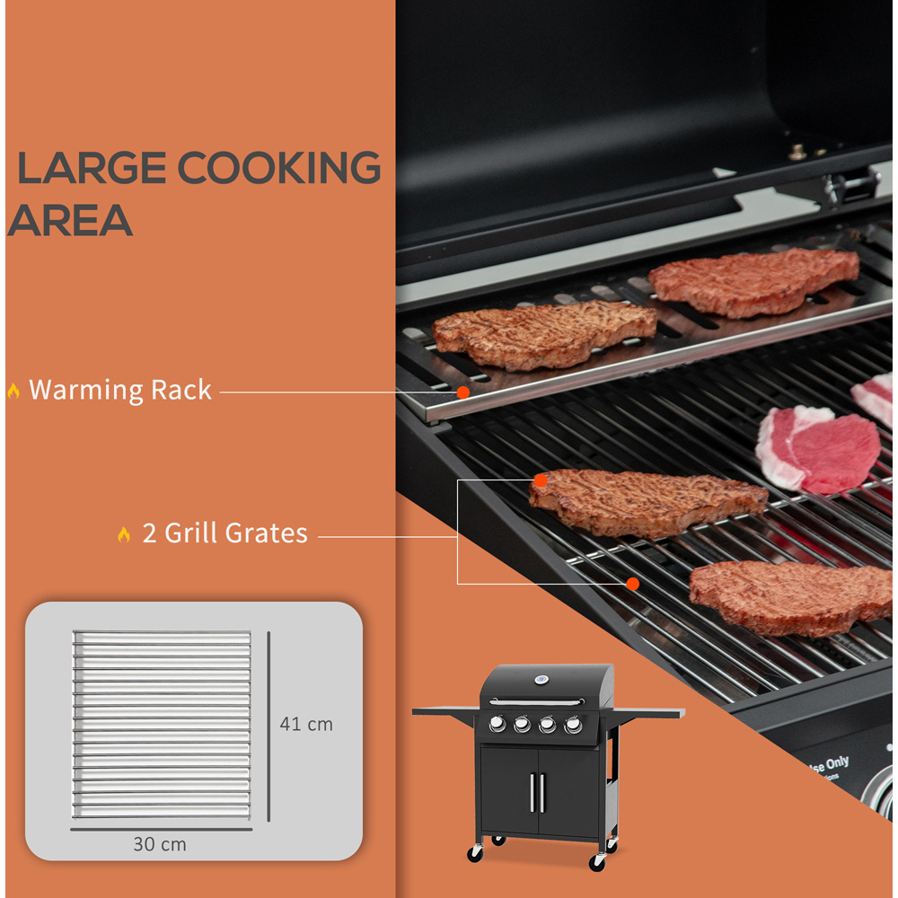 Outsunny Black 4 Burner Gas BBQ Grill with Side Shelves Image 4