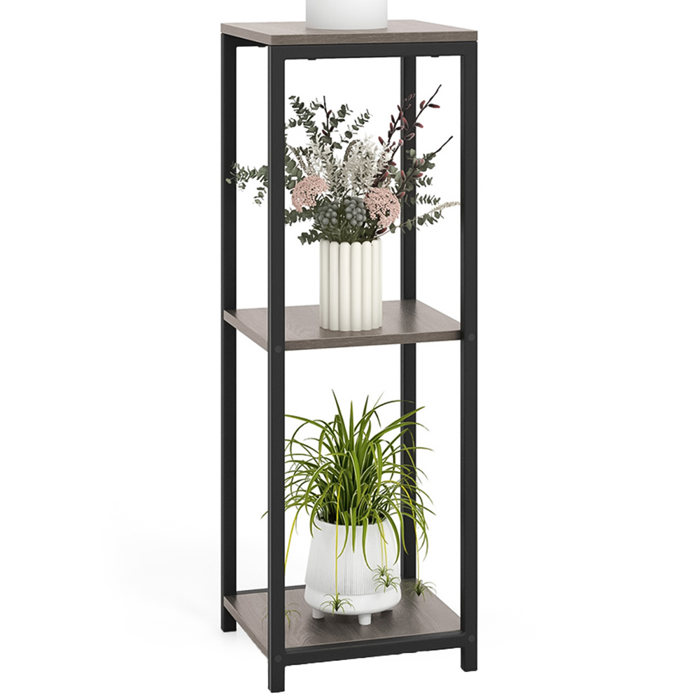 Costway 3 Shelf Grey Metal Corner Plant Stand Image 1