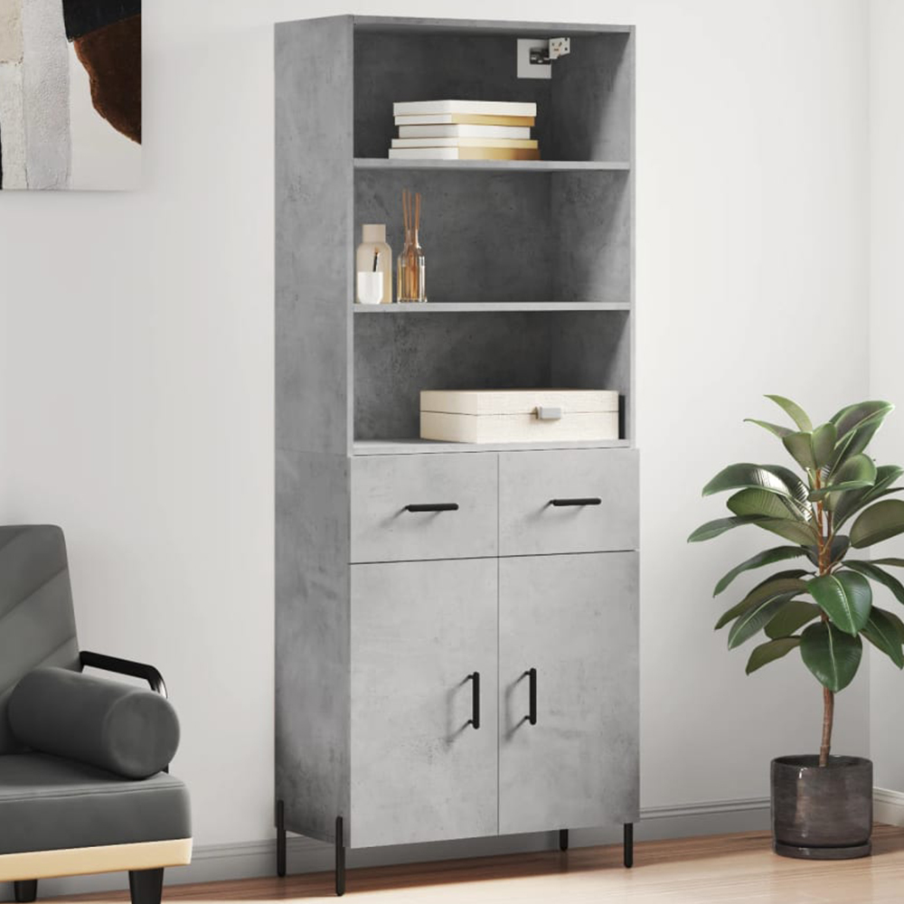 vidaXL 2 Door 2 Drawer 3 Shelf Concrete Grey Highboard Image 1