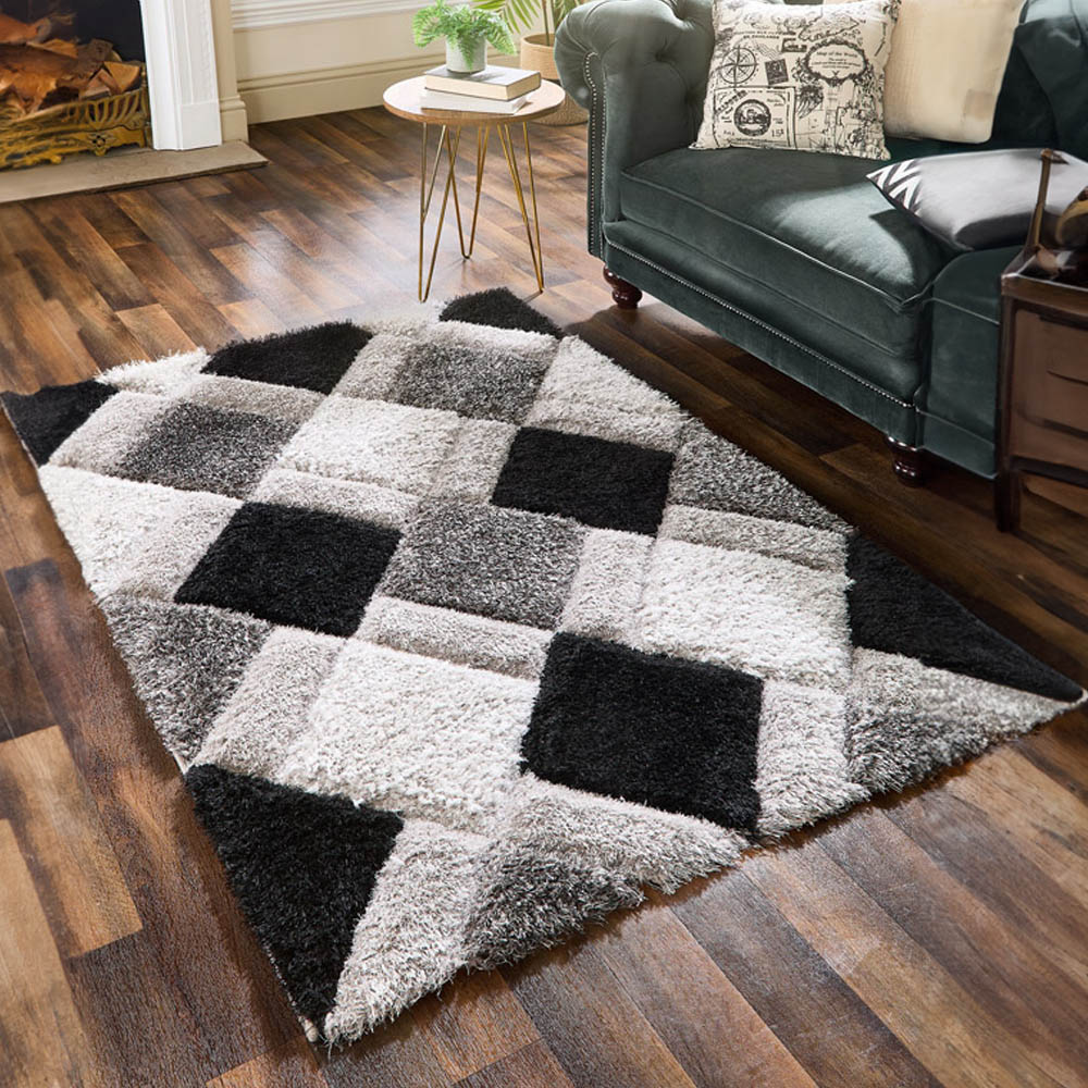 Origins Grey 3D Geo Shaggy Carved Rug 160 x 230cm Image 2