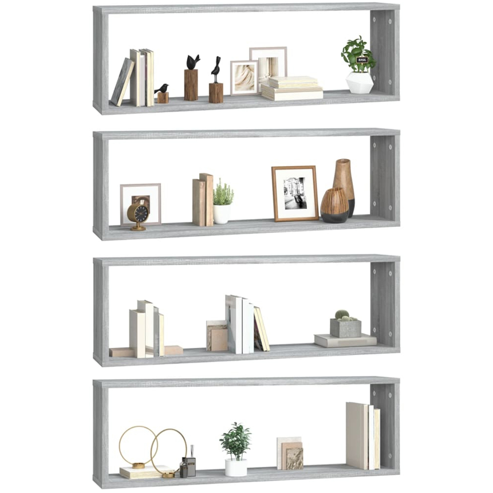 vidaXL 80cm Set of 4 Grey Sonoma Cube Floating Wall Shelf Image 3