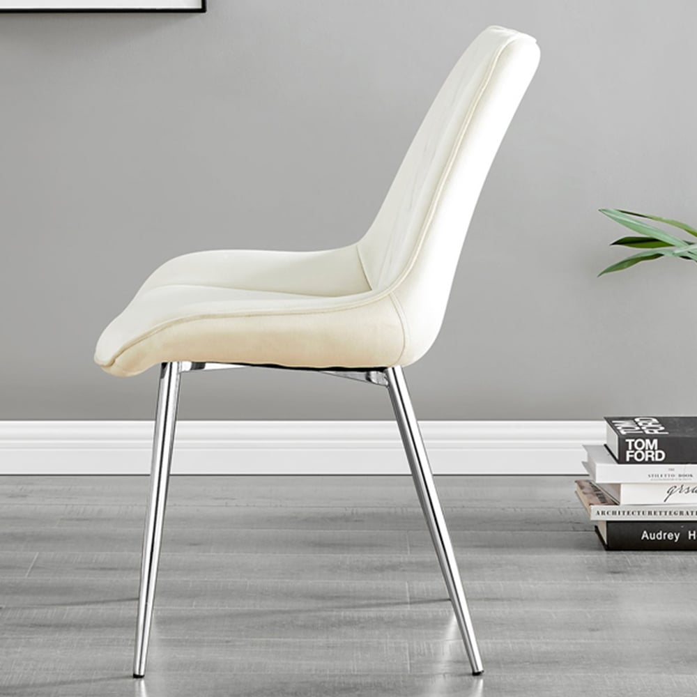 Furniturebox Solo Cesano 6 Seater Dining Set White Marble Effect and Cream Image 4