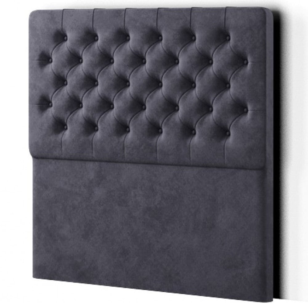 Eleganza Mary Chesterfield King Black Linen Floor Standing Headboard Image 2