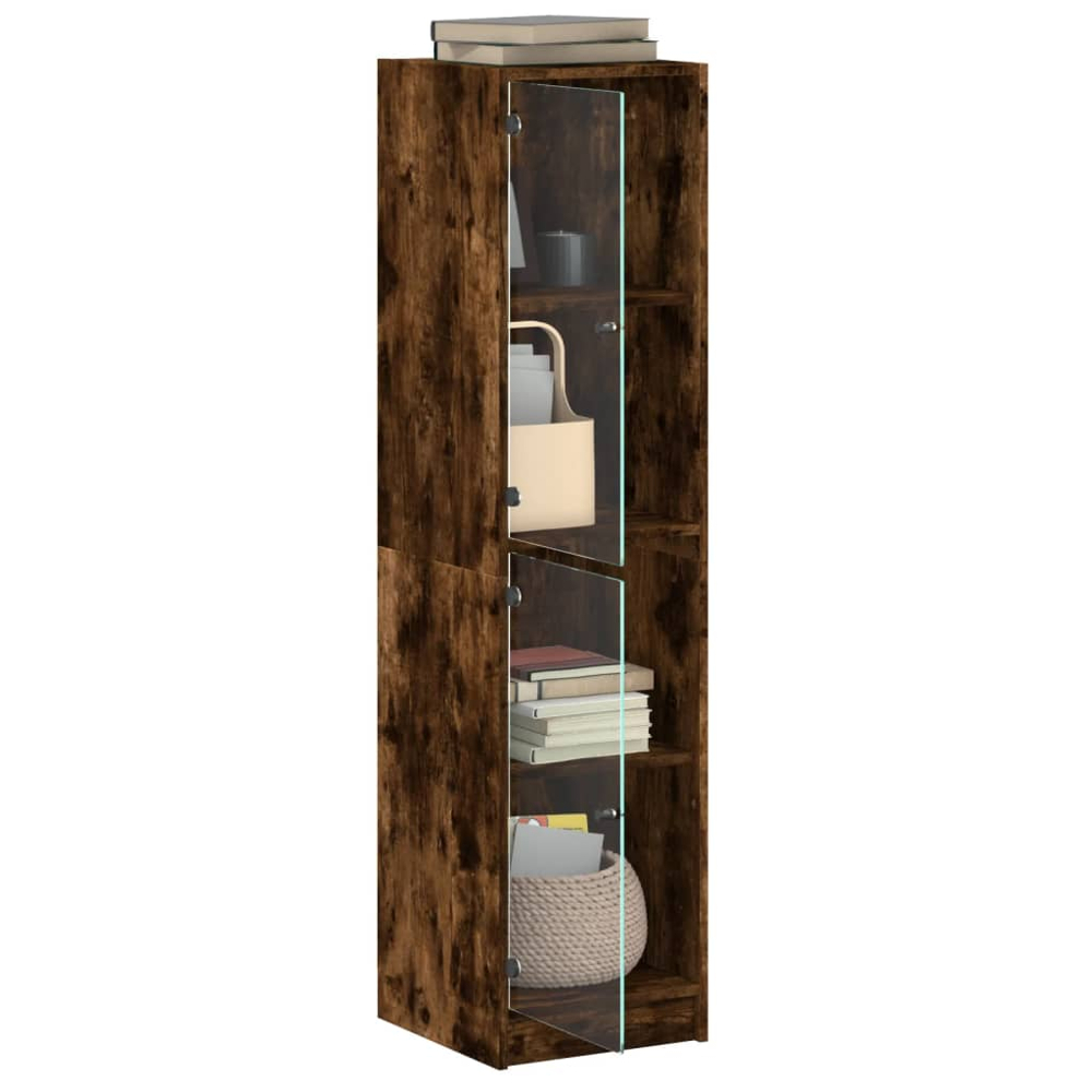 vidaXL 2 Glass Door Smoked Oak Highboard Image 4