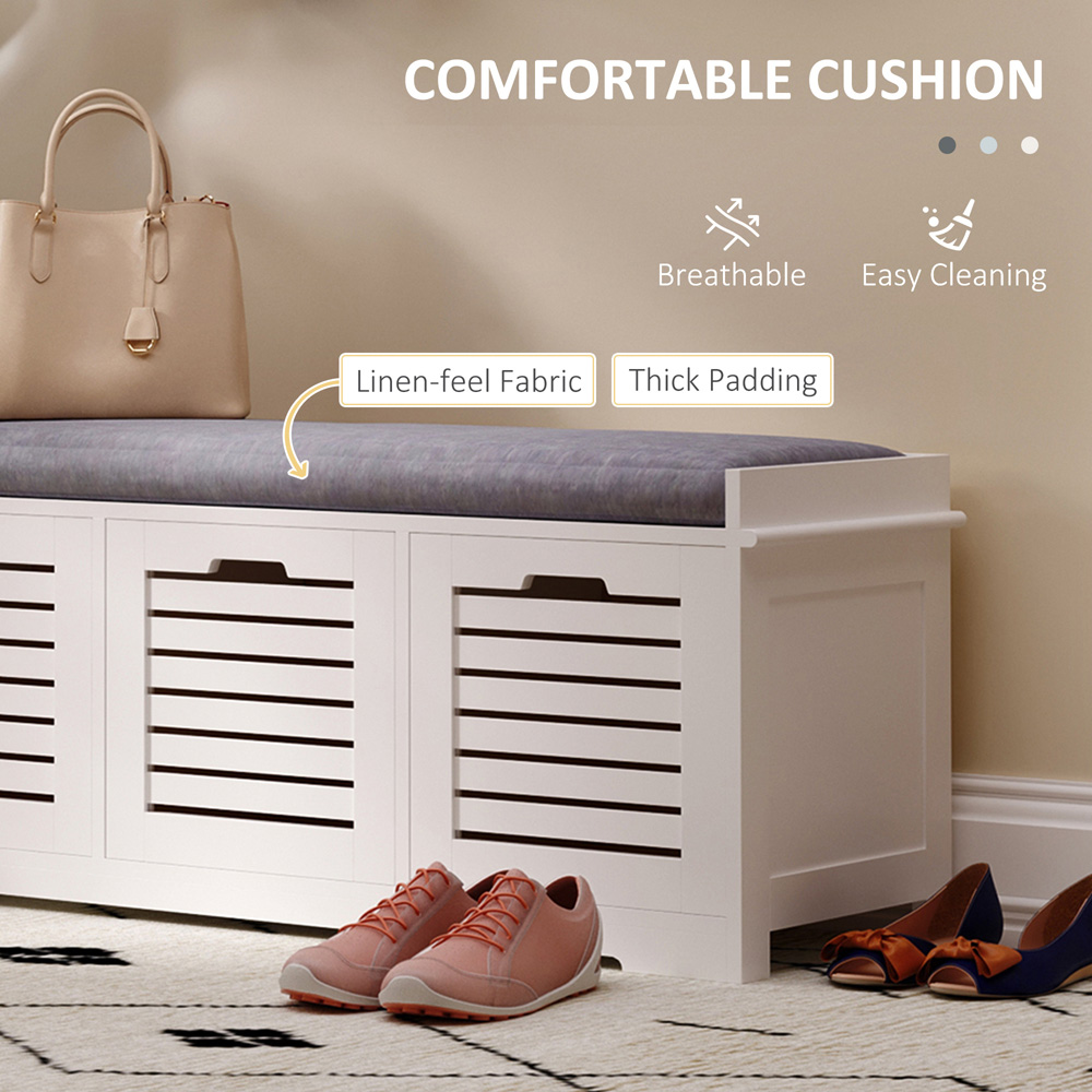 HOMCOM 3 Door White Slatted Shoe Storage Bench Image 8