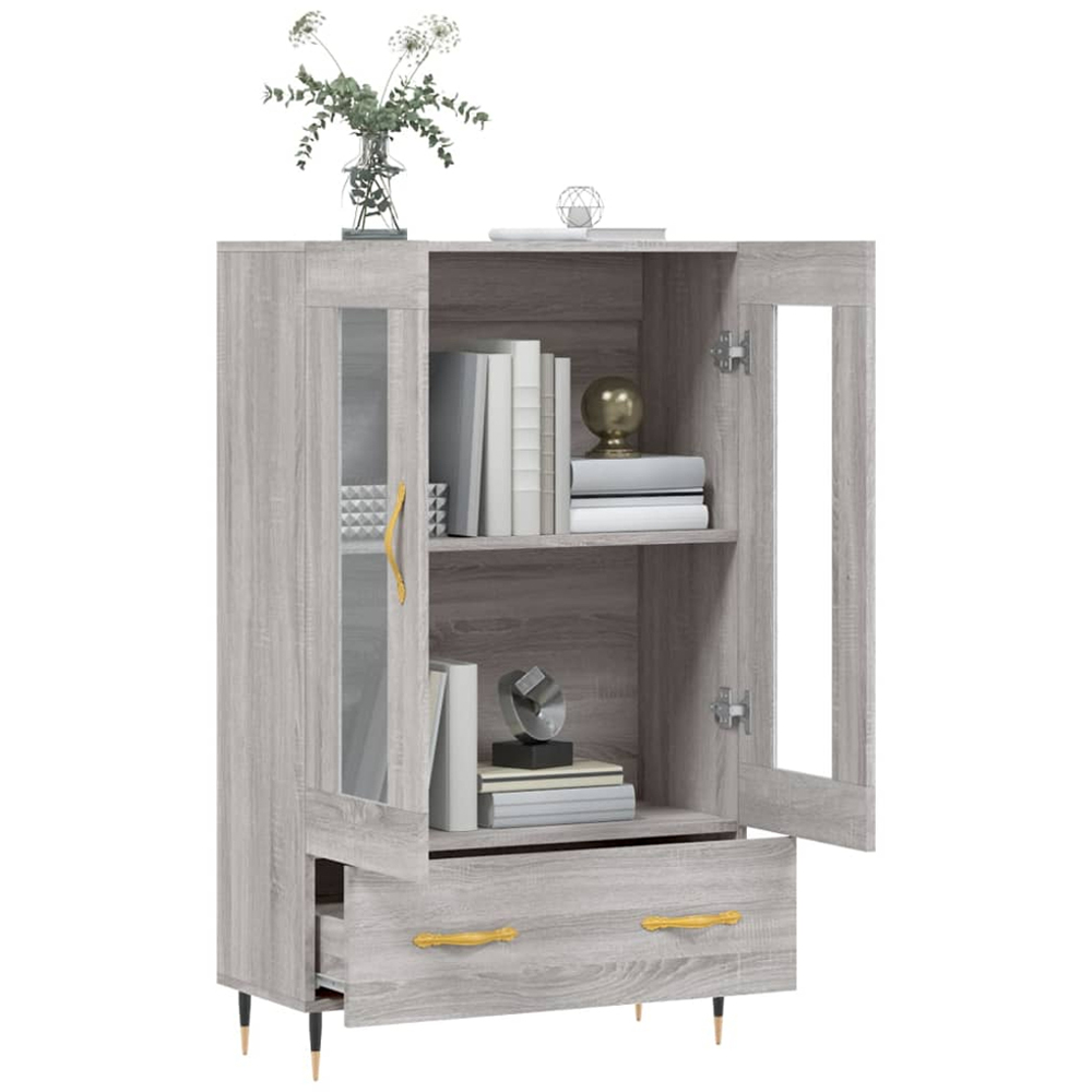 vidaXL 2 Glass Door Single Drawer Grey Sonoma Highboard Image 4