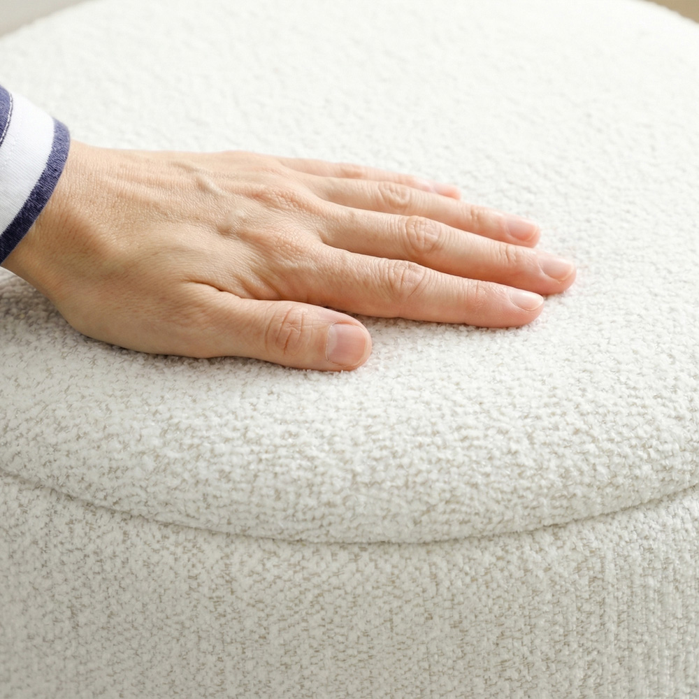 Portland Cream and Brown Round Ottoman Footstool Set of 2 Image 3