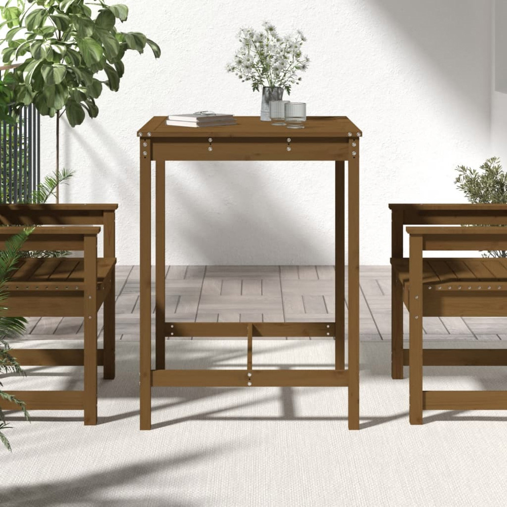 vidaXL 2 Seater Solid Pine Wood Slatted Garden Dining Table Honey Brown Image 6