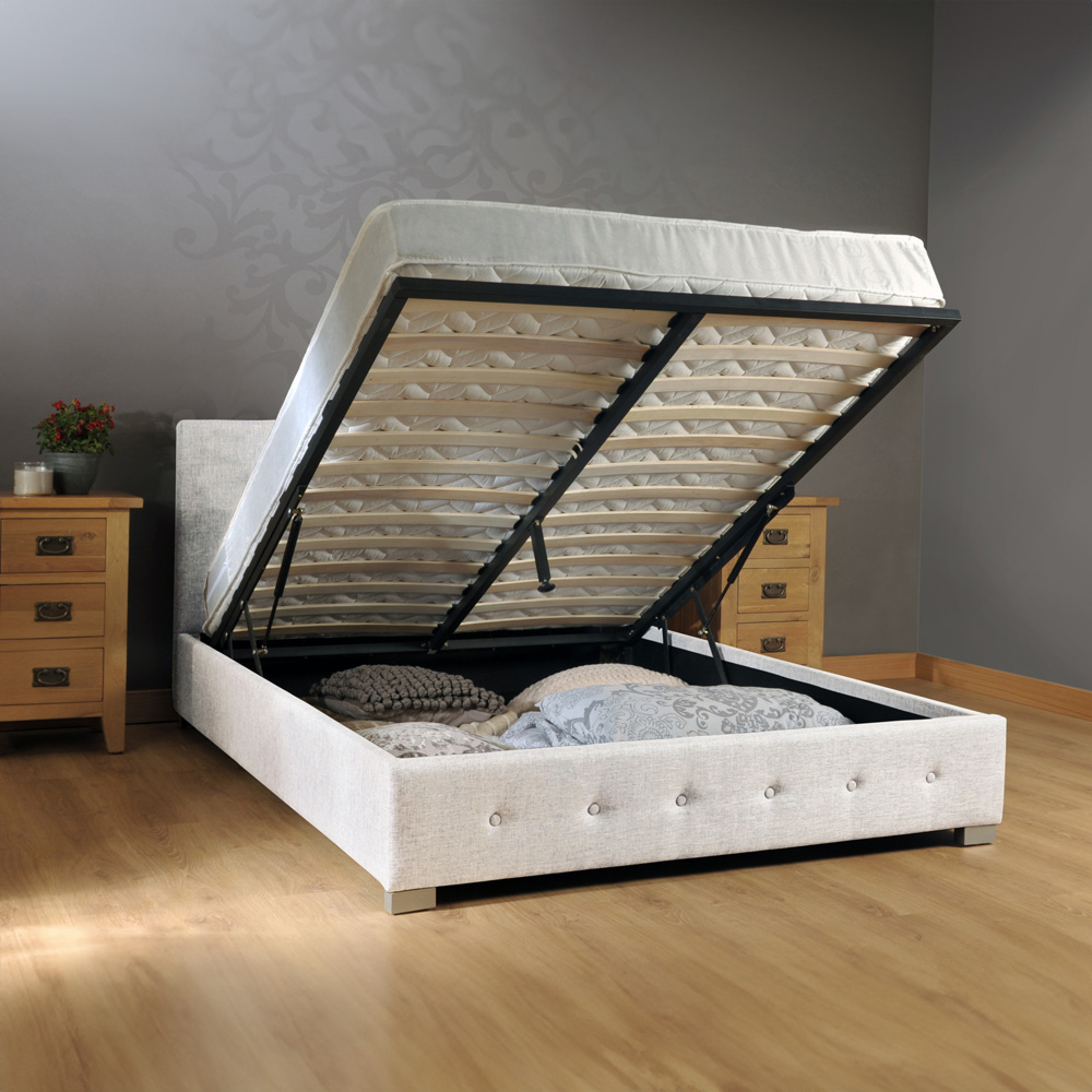 Brooklyn Double Cream Fabric Storage Ottoman Bed Image 3