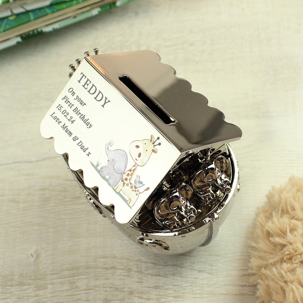 Personalised Memento Personalised Hessian Friends Noahs Ark Money Box Image 4