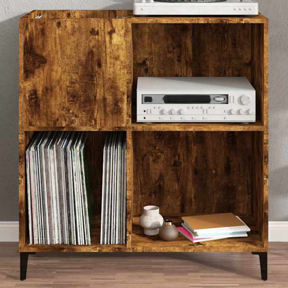 vidaXL 3 Shelf Smoked Oak Record Cabinet Image 1