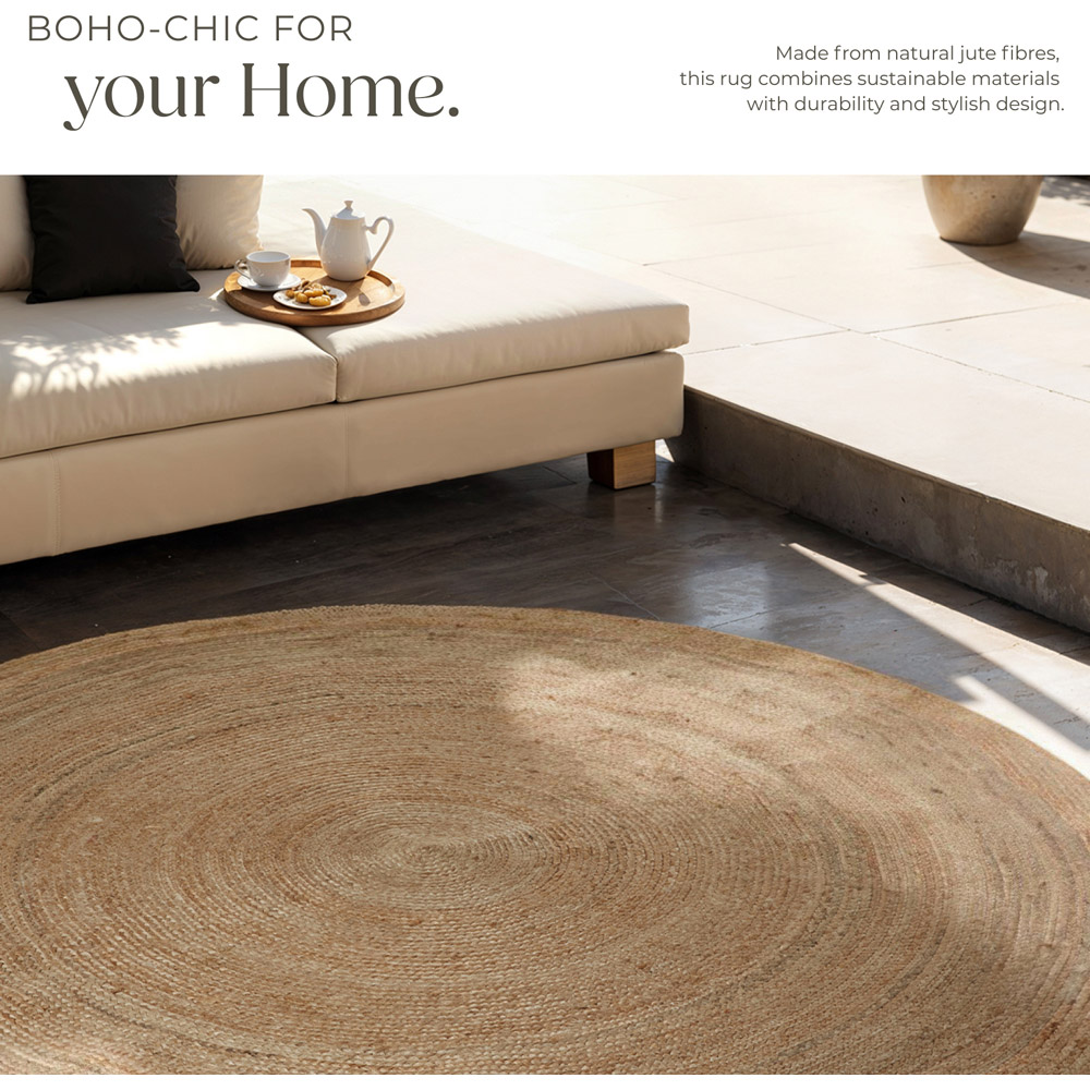 tectake Glim Jute Round Rug 200 x 200 x 0.5cm Image 6
