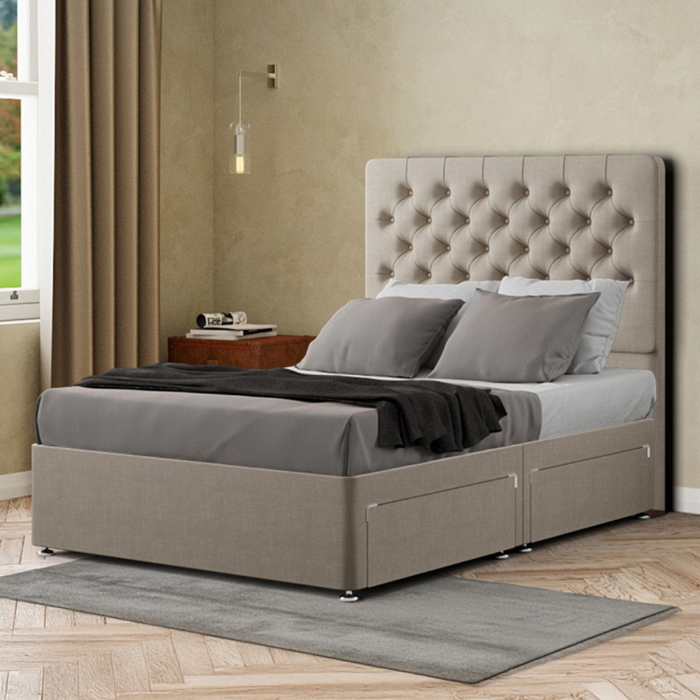 Portland Winchester Small Double Cream Malham Weave Divan Bed with 2 Drawers and Headboard Image 1