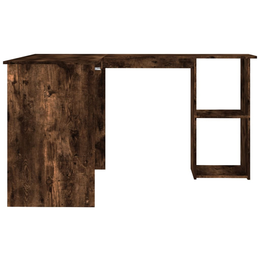 vidaXL 2 Shelf L-Shaped Corner Computer Desk with Keyboard Tray Smoked Oak Image 5
