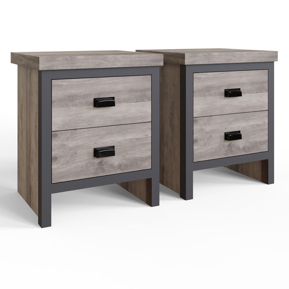 GFW Boston 2 Drawer Grey Bedside Table Set of 2 Image 2